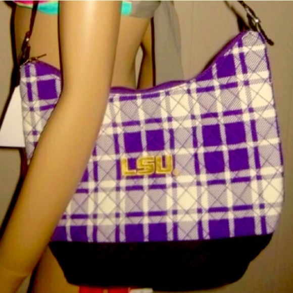 NWT $69 LSU TIGERS Plaid Quilted Bucket Purse RETIRED RARE Louisiana State Univ - Picture 4 of 4